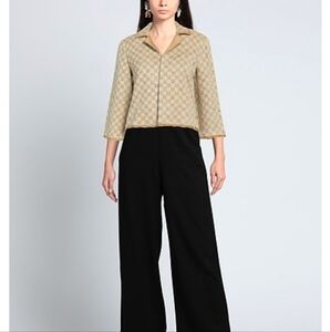 PUOTATTO | Women's Beige/Tan 7/8 Length Sleeved Checkered Dress Jacket